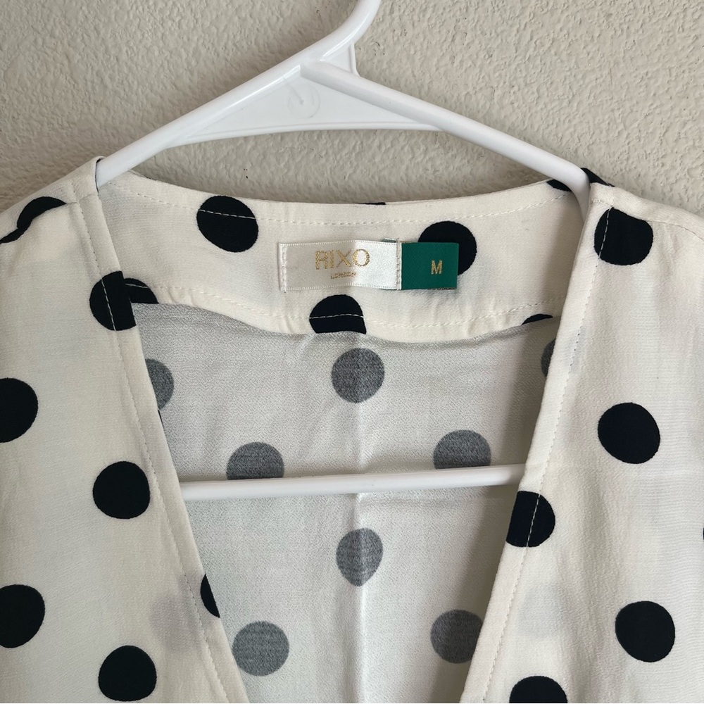 RIXO London White Black Polka Dot Mini Dress Retro Medium - Picture 2 of 10